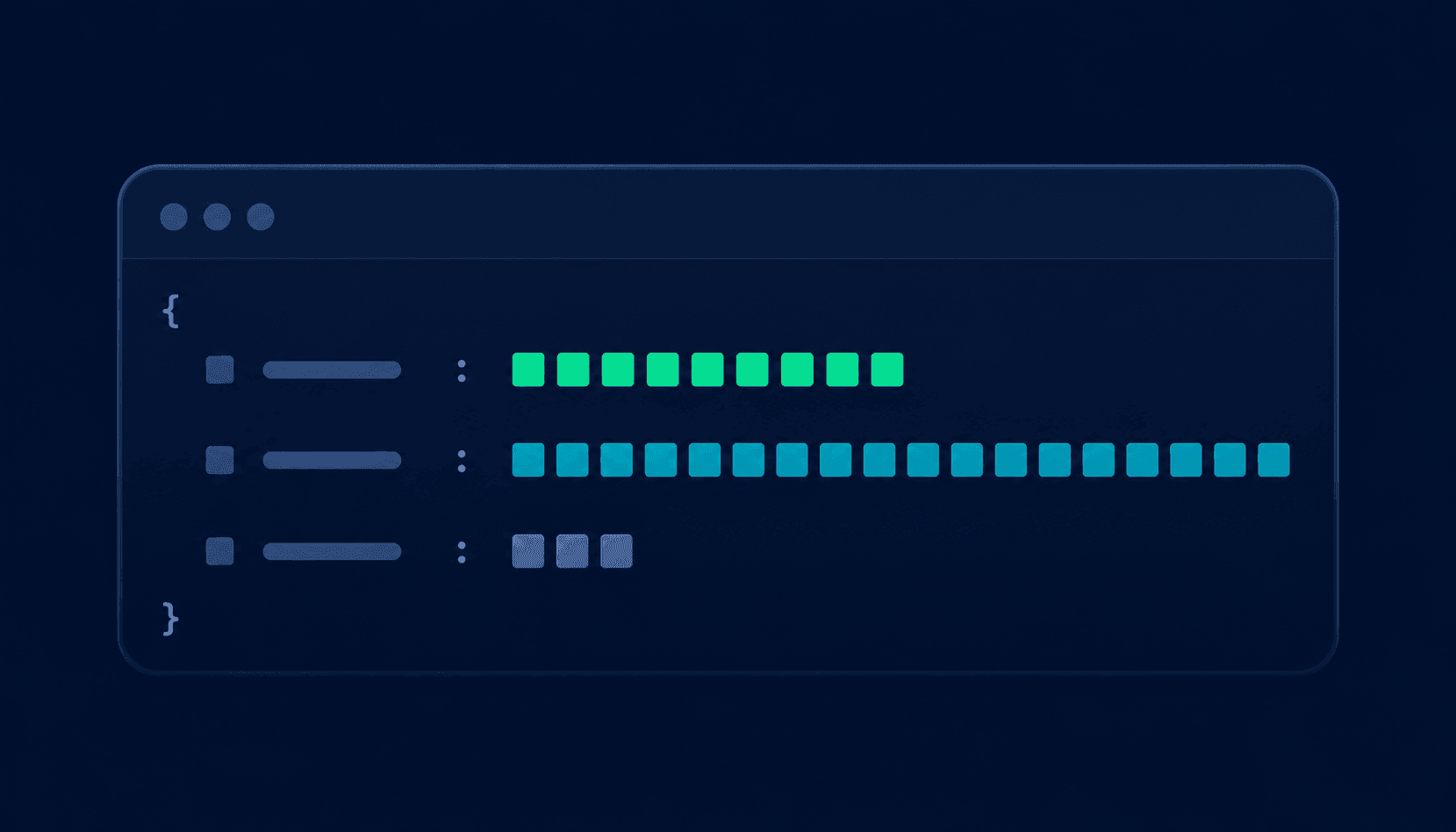 Abstract API JSON response card on dark navy background showing three timestamp fields -- an integer in emerald green, an ISO string in medium teal, and a null value in muted gray
